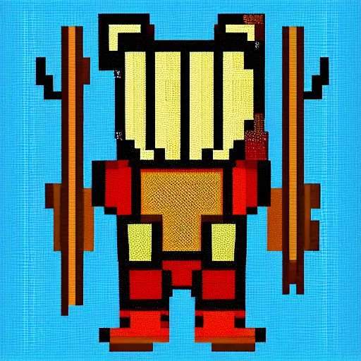 Image similar to full body portrait painting of humanoid knight bear, pixel art style 8 x 8.