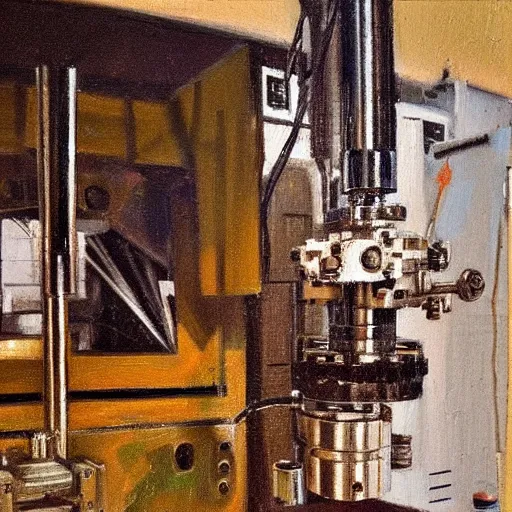 Image similar to “A detailed oil painting of a CNC milling machine by Isaac Levitan”