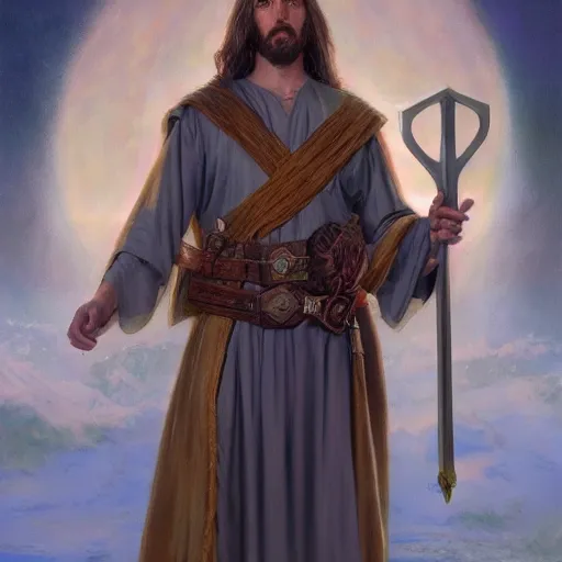 Prompt: Jesus Christ as a fantasy D&D character, portrait art by Donato Giancola and James Gurney, digital art, trending on artstation