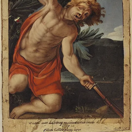 Image similar to cupido holding a rifle follows a prisoner