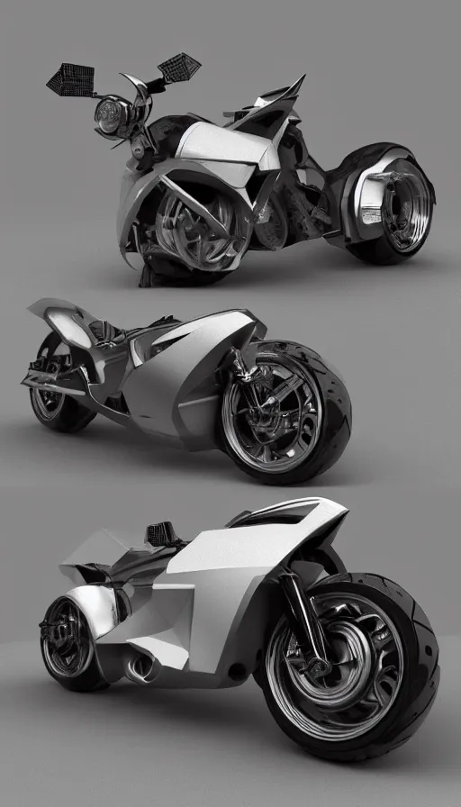 Prompt: a 3d rendered futuristic motorcycle, trending on artstation