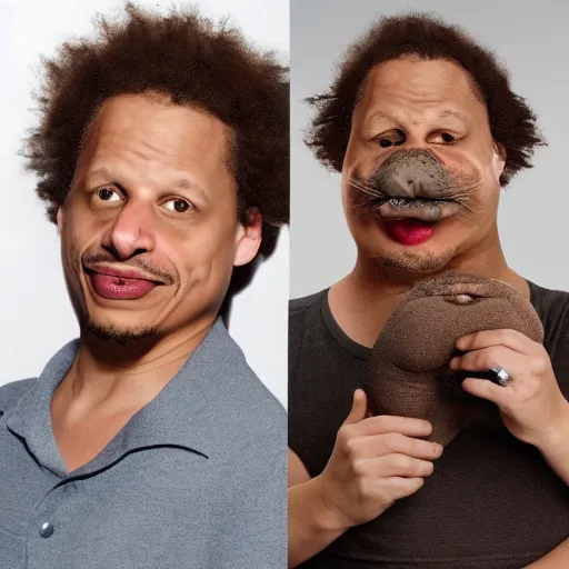 Prompt: eric andre's head and face on the body of a fat walrus