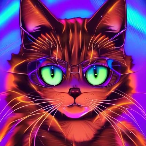 Prompt: a beautiful ultradetailed anime cat, portrait, vaporwave, synthwave, neon, vector graphics, cinematic, volumetric lighting, f 8 aperture, cinematic eastman 5 3 8 4 film, photorealistic, anime art wallpaper 4 k