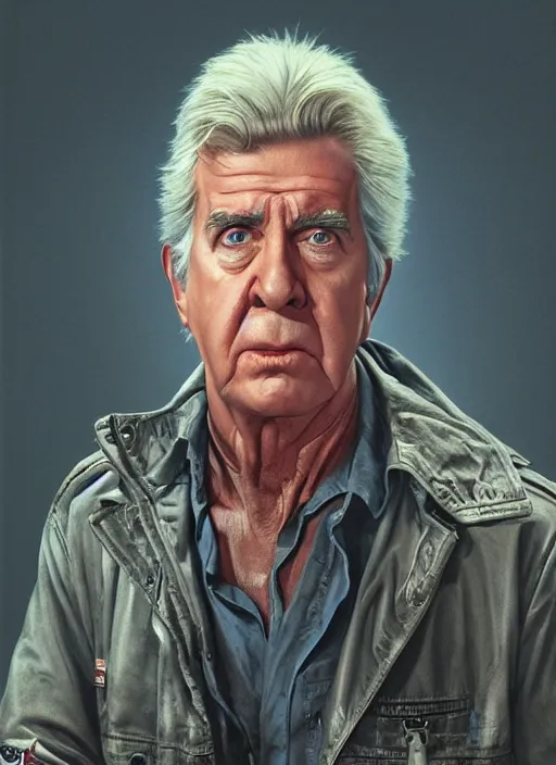 Image similar to portrait Clu Gulager as Burt from Return of the Living Dead (1985), highly detailed, centered, solid color background, digital painting, artstation, concept art, smooth, sharp focus, illustration, artgerm, donato giancola, Joseph Christian Leyendecker, Les Edwards, Ed Repka, WLOP