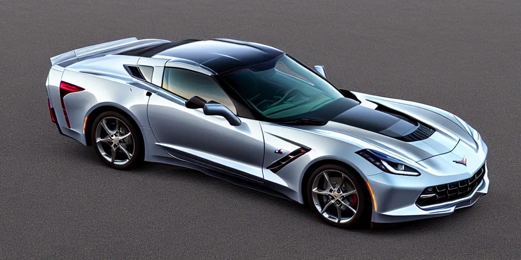 Image similar to chevrolet corvette stingray coupe z 5 1 2 lt, in chrome, render, 4 k, photoreal, photo