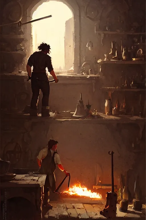 Prompt: jack black the blacksmith by greg rutkowski