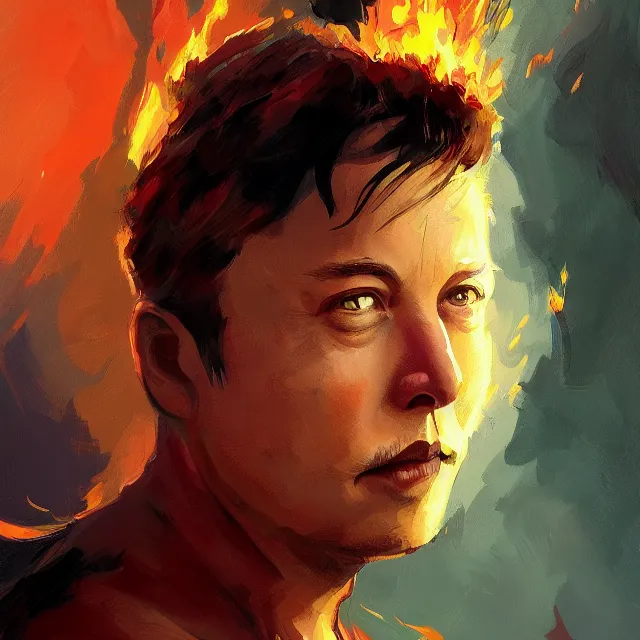 Image similar to Elon Musk as a firebender, portrait, elegant, intricate, digital painting, artstation, concept art, smooth, sharp focus, illustration, art by konstantin korovin and Daniel F. Gerhartz and john howe