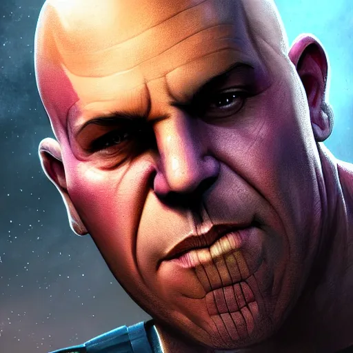 Image similar to thanos looking like vin diesel, realistic digital art, artstation, cinematic