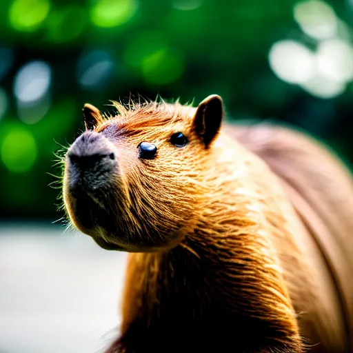 Image similar to cute capybara eating a neon nvidia gpu, chewing on a video card, cooling fans, cyberpunk, wildlife photography, bokeh, sharp focus, 3 5 mm, taken by sony a 7 r, 4 k, award winning