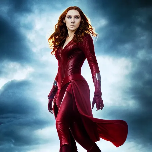 Prompt: high resolution photo of scarlet witch with a menacing look, 4 k, award winning photography.