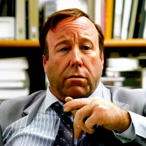 Image similar to “ very photorealistic photo of alex jones in saul goodman ’ s office, award - winning details ”