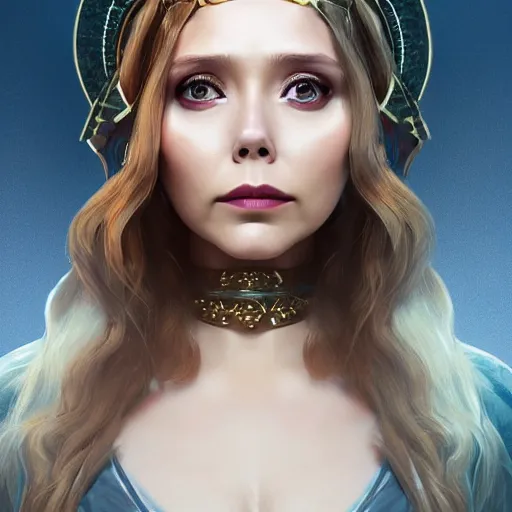 Prompt: elizabeth olsen as the goddess of sadness, oizys, golden ratio!!!!!, centered, trending on artstation, 8 k quality, cgsociety contest winner, artstation hd, artstation hq, luminous lighting