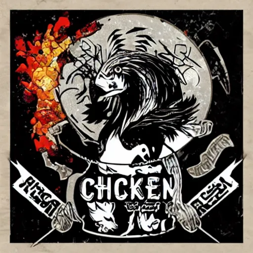 Prompt: chicken death metal cover