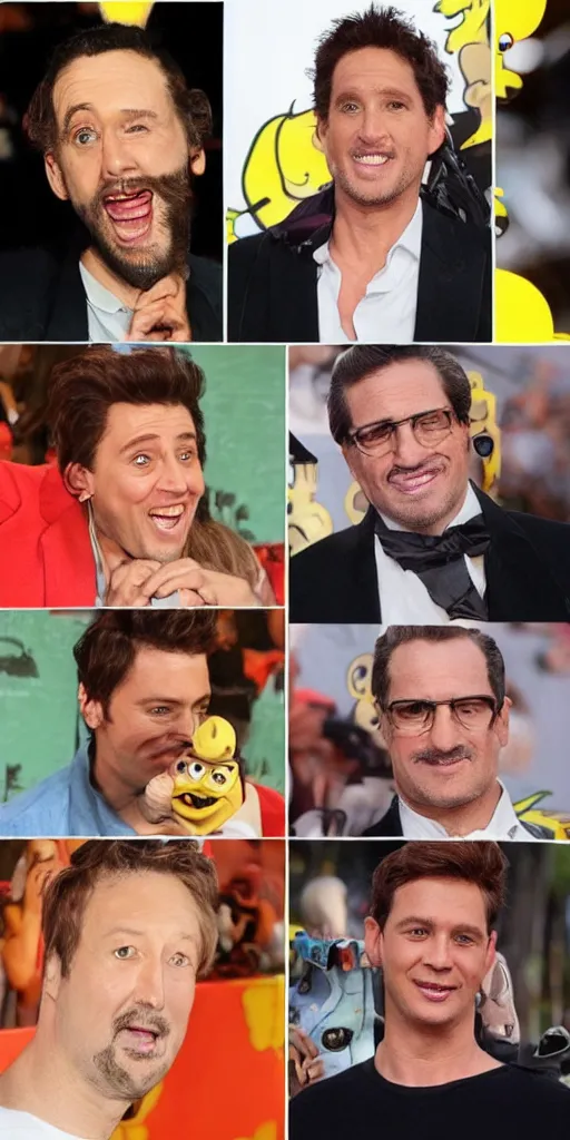 Prompt: Cinema celebrities looking like sponge bob.