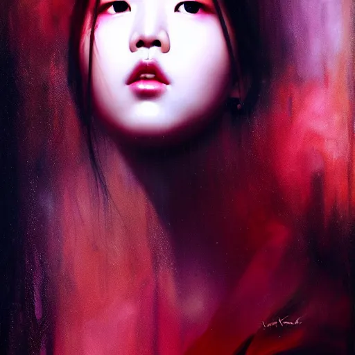 Prompt: roseanne park of blackpink, hyperrealistic portrait, bladerunner street, by karol bak and agnes cecile, fantasy art, photo realistic, dynamic lighting, artstation, poster, volumetric lighting, very detailed face, intricate complexity, rule of thirds, 8 k, award winning