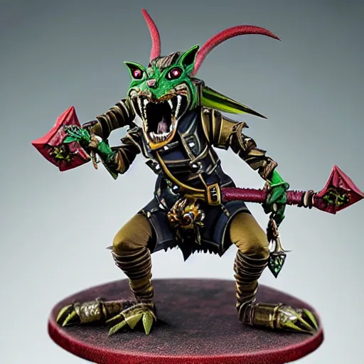 Prompt: photo of a female skaven from warhammer, skull shield, warhammer model, figurine, highly detailed, sharp focus, front lightning,