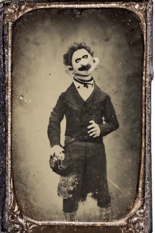 Image similar to a tintype photo of a muppet