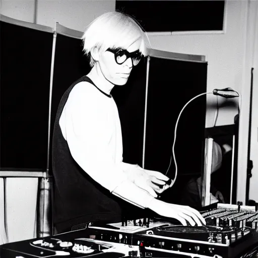 Image similar to andy warhol on the dj decks