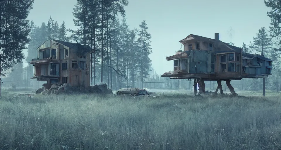 Image similar to home is obsolete, realistic rendering, unreal engine, 4k, hdr, high dynamic range, f12, simon stalenhag