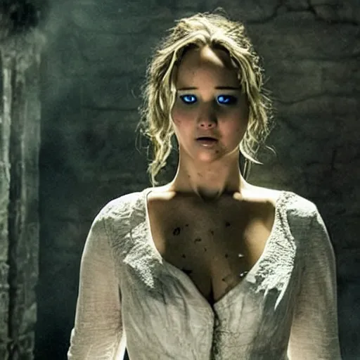 Image similar to jennifer lawrence is the frankenstein monster, still from the frankenstein movie