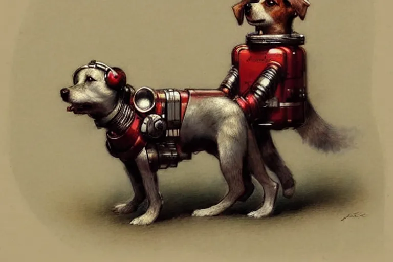 Image similar to adventurer ( ( ( ( ( 1 9 5 0 s retro future robot android dog. muted colors. ) ) ) ) ) by jean baptiste monge!!!!!!!!!!!!!!!!!!!!!!!!! chrome red