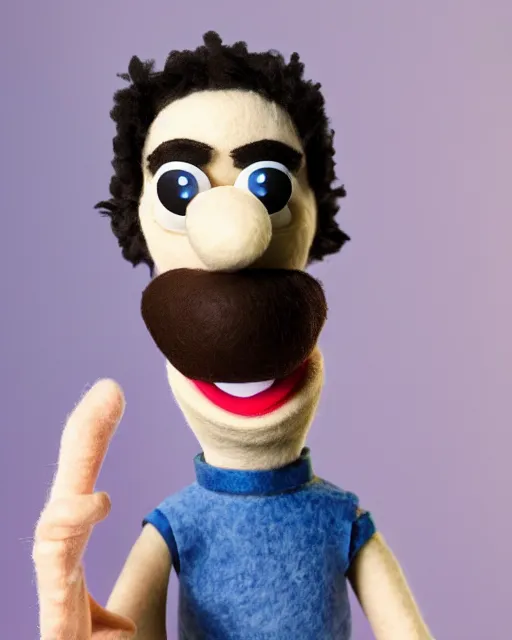 Image similar to twitch streamer adin ross as a muppet. highly detailed felt. hyper real photo. 4 k.