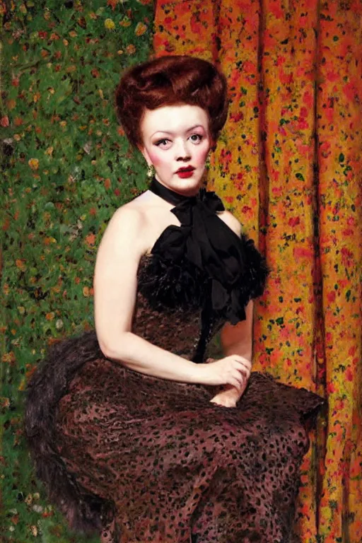 Prompt: beautiful portrait, amanda blake as miss kitty by Jean-Leon Gerome and Richard Schmid and chuck close