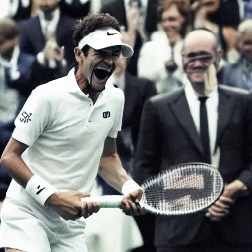 Image similar to joaquin sanchez winning wimbledon,, on his side is roguer applauding him