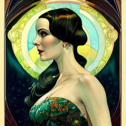 Prompt: an art nouveau streamline moderne portrait in the style of anna dittmann and donato giancola and virgil finlay.