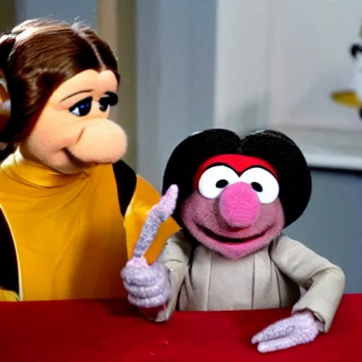 Prompt: princess leia hosting the muppet show