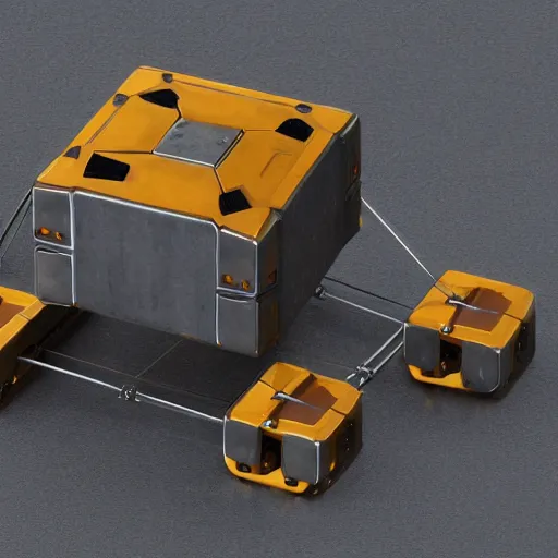Image similar to hard surface, robotic platform, based on cube, 6 claws, symmetric, unreal engine