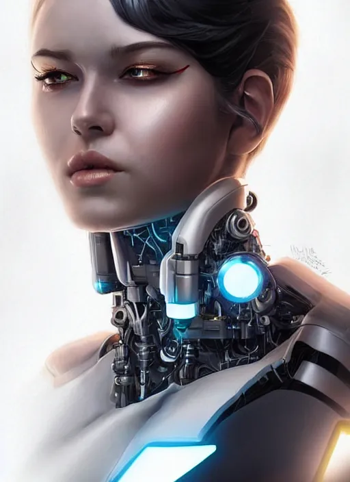 Image similar to portrait of a cyborg woman who turns her head to the ((((((right))))) left+130 (((((up))))) (((((down))))) by Artgerm,eyes closed , biomechanical, hyper detailled, trending on artstation