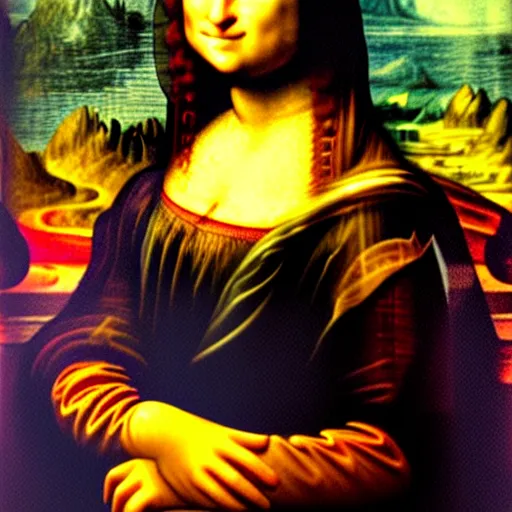 Image similar to mona lisa getting hype at the club