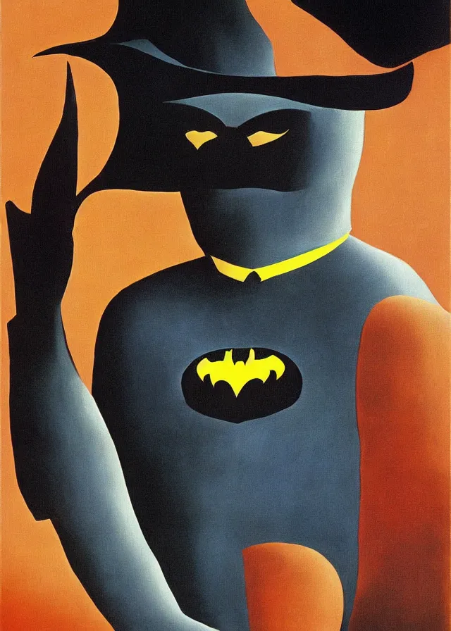 Image similar to surreal painting of batman by rene magritte