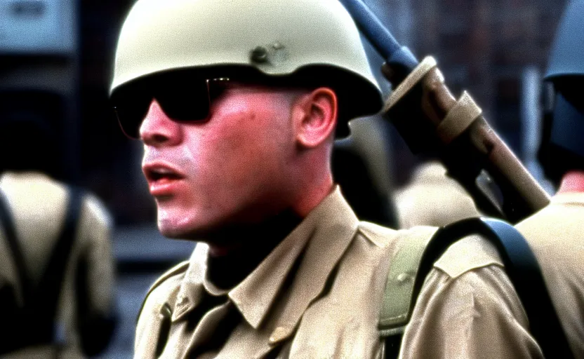 Image similar to John Paul the Second in a still from the movie Full Metal Jacket (1987), 4k, high quality