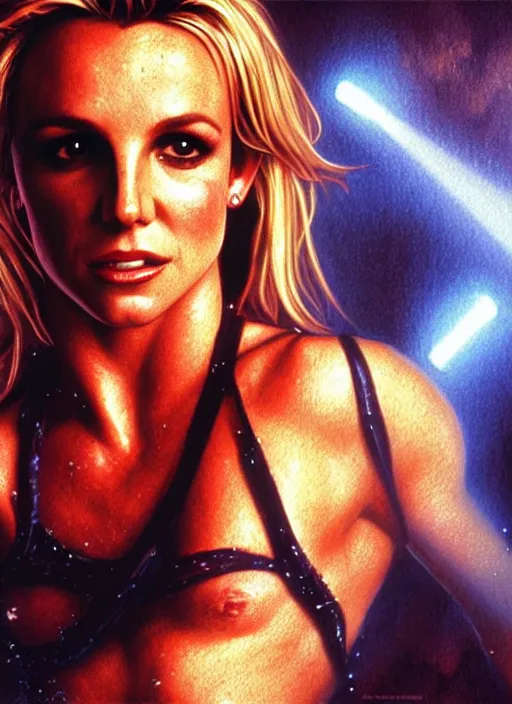 Image similar to A film still of Britney Spears as John Mcclane in die hard, highly detailed, digital painting, artstation, concept art, sharp focus, illustration, cinematic lighting, art by artgerm and greg rutkowski and alphonse mucha diffuse lighting, fantasy, intricate, elegant, highly detailed, lifelike, photorealistic, digital painting, artstation, illustration, concept art, smooth, sharp focus, art by John Collier and Albert Aublet and Krenz Cushart and Artem Demura and Alphonse Mucha