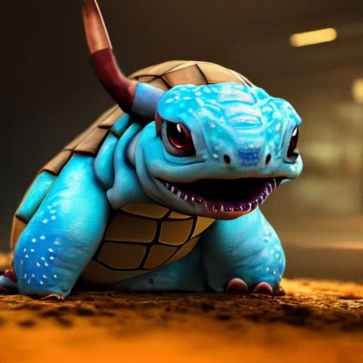 Image similar to photography of a realistic wartortle animal, ultra detailed, 8 k, cinematic lighting, natural background, trending on artstation, pokemon