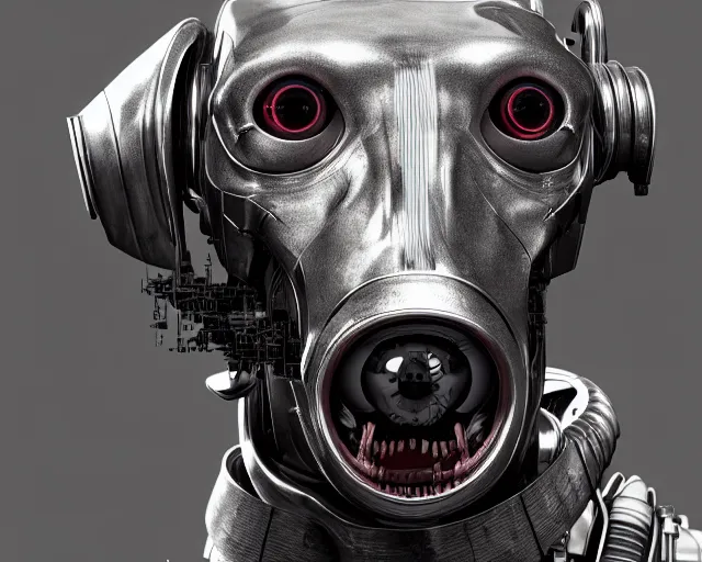 Prompt: portrait of terminator dachshund robot, mechanical, machine, octane render, concept art, sharp focus, hyper - realistic, intricate, detailed, eduard pronin, luka mivsek, ruan jia