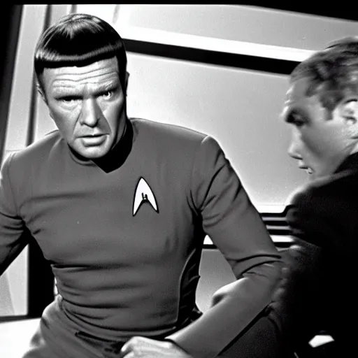 Image similar to black and white photo ofEddie Murphy in Star Trek 1966.