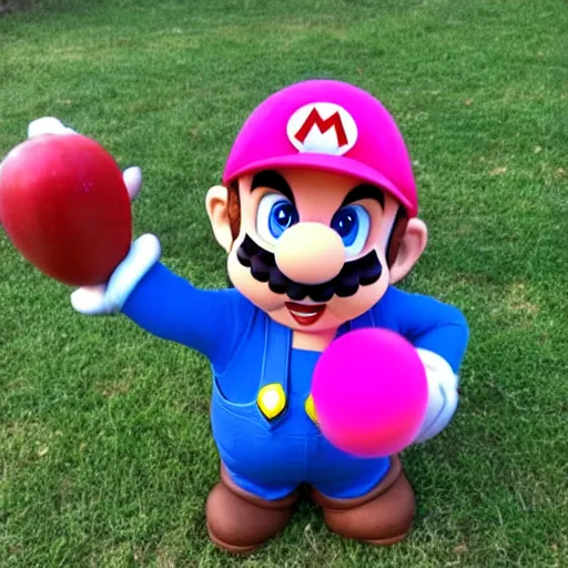 Image similar to Super Mario with long pink hair