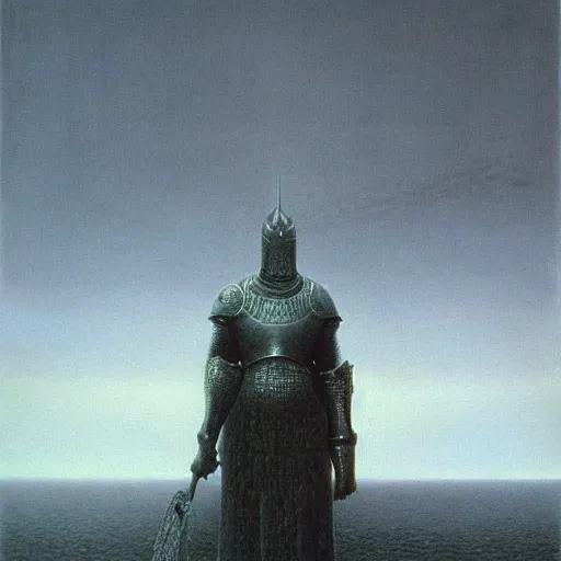 Image similar to knight by Zdzisław Beksiński, oil on canvas