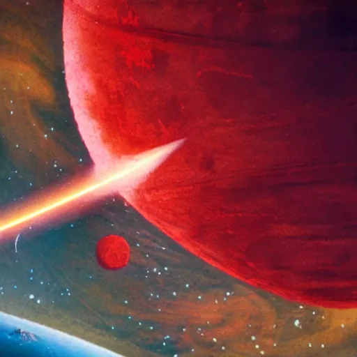 Image similar to red planetoid, mid destruction