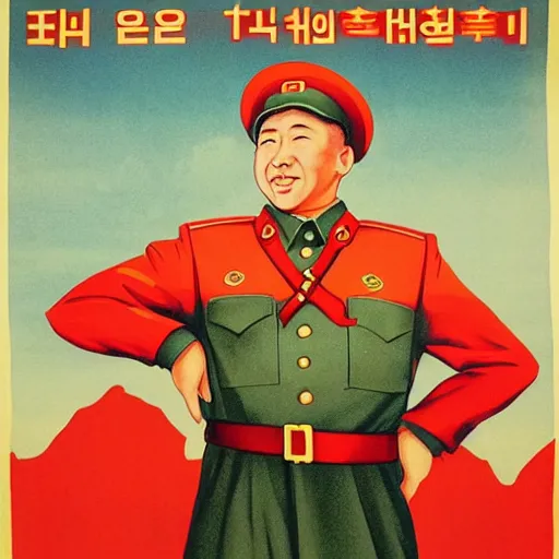 Image similar to communist propaganda poster portraying Tim Allen wearing a North Korean military officer uniform, 8k, very intricate, very detailed, inspiring,