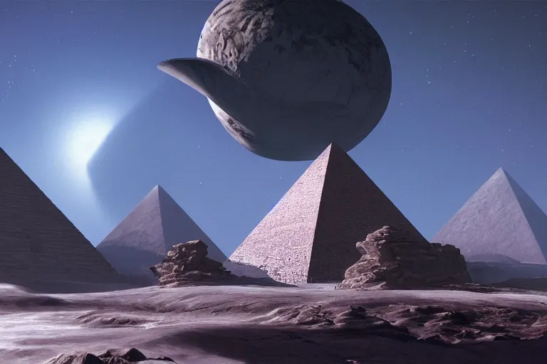 Prompt: giant pyramid castle above ringed planet, science - fiction, beautiful matte painting, frank frazetta, james gurney, unreal engine, artstation.