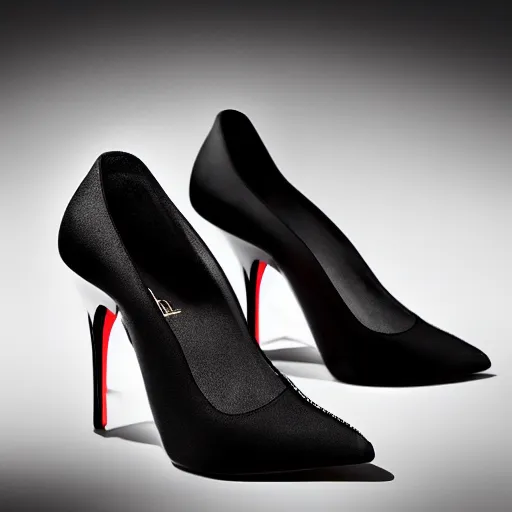 Prompt: professional phototagraphy studio of a new fashion design of sport shoes with high heels ultra chic by dior chanel louboutin