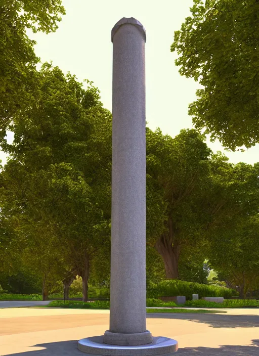Image similar to highly detailed realistic architecture 3 d render of a futuristic stele column monument in frank lloyd wright style standing in city park, archdaily, made in unreal engine 4 octane render