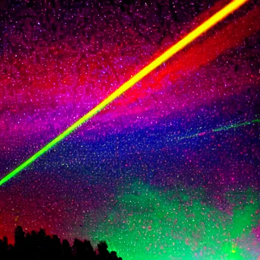 Image similar to multicoloured lasers in the night sky