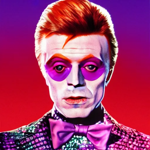 Image similar to awe inspiring David Bowie as Willy Wonka movie poster 4K amazing lighting