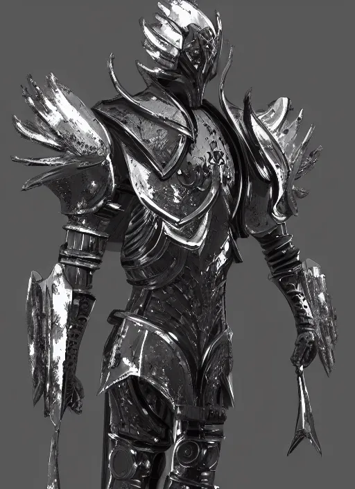 Image similar to full body digital painting of a futuristic dark king seraphim knight, in a pearl armor magicpunk chrome body sculpted intricate armor. big medium small details, reflect 8 k uhd, unreal engine, octane render in the artstyle of finnian macmanus, john park and greg rutkowski