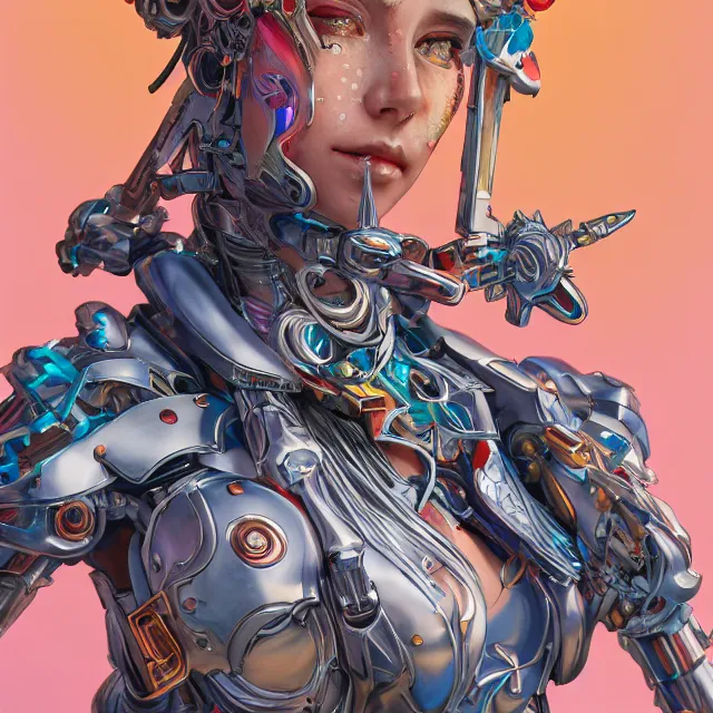 Image similar to studio portrait of lawful good colorful female holy mecha paladin absurdly beautiful, elegant, young cute swimsuit model, ultrafine hyperrealistic detailed face illustration by kim jung gi, irakli nadar, intricate linework, sharp focus, bright colors, matte, octopath traveler, final fantasy, unreal engine highly rendered, global illumination, radiant light, intricate environment